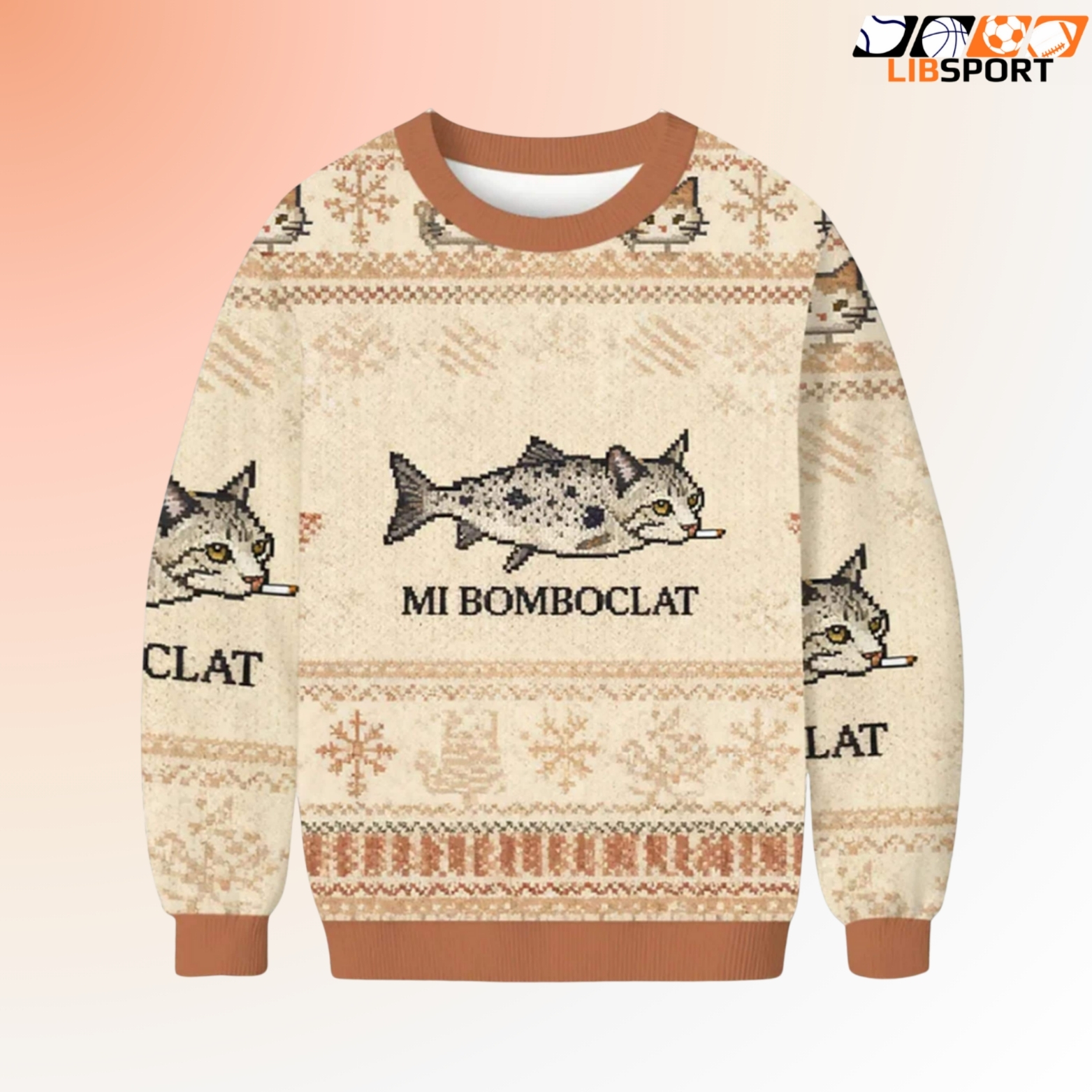 Funny Cat Fish Xmas Sweater, Mi Bomboclat Holiday Knit, Humorous Cat Lover Christmas Gift